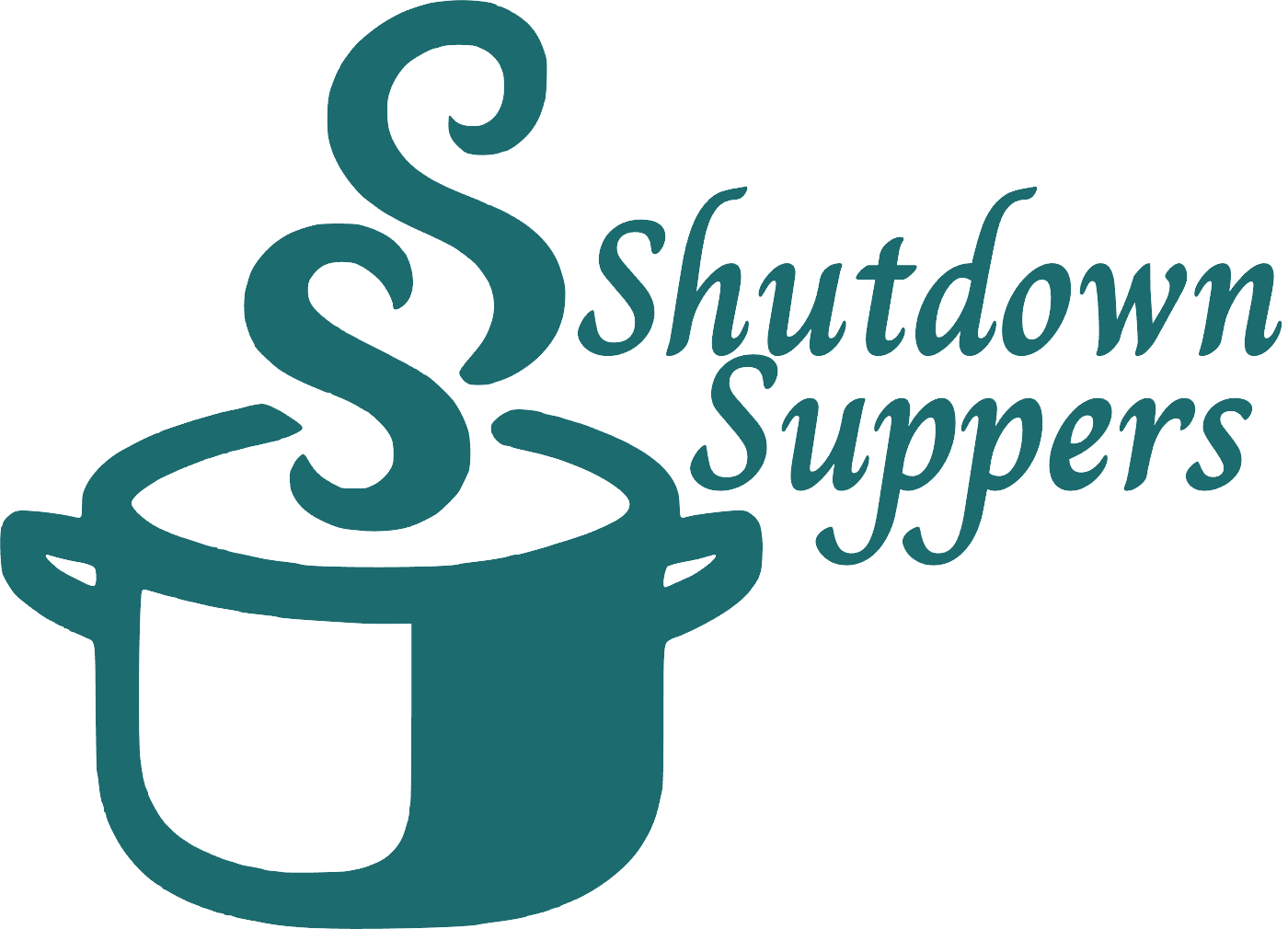 SSLogoPrimary Stylized logo showing a cooking pot with rising steam shaped like two curving S letters, representing Shutdown Suppers.